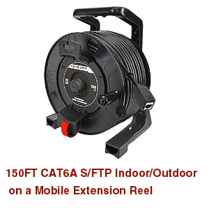 150FT CAT6A S/FTP Indoor/Outdoor Retractable Ethernet Network Cable Mobile Extension Reel