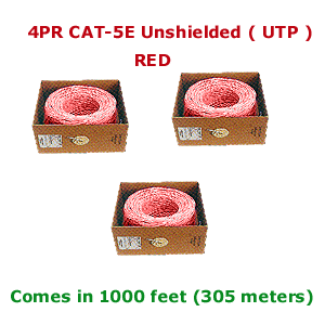 Bulk Wire 1000 Feet ( 305.0 Meters ) UTP 4pr, CAT-5E SOLID 35E0MHz PVC 24AWG, UL RED