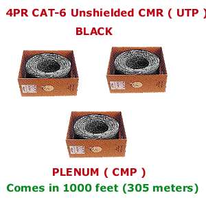 Bulk Wire Solid CAT-6 BLACK PLENUM