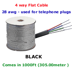 4 Core Flat Telephone Cable BLACK
